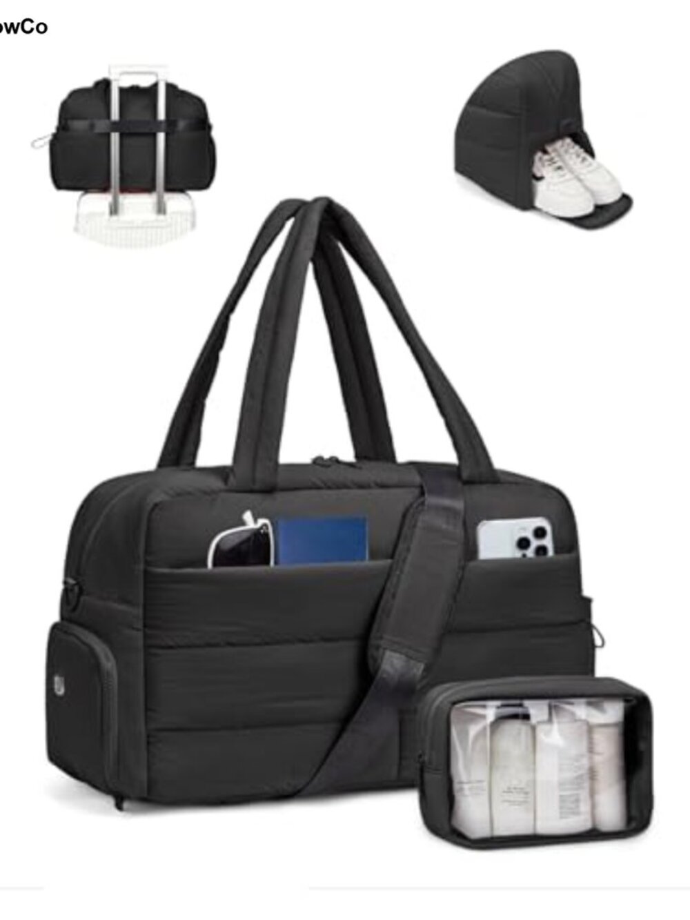 Puffer Travel Duffle Bag for Women Carry On Weekender Gym with Shoe Compartment